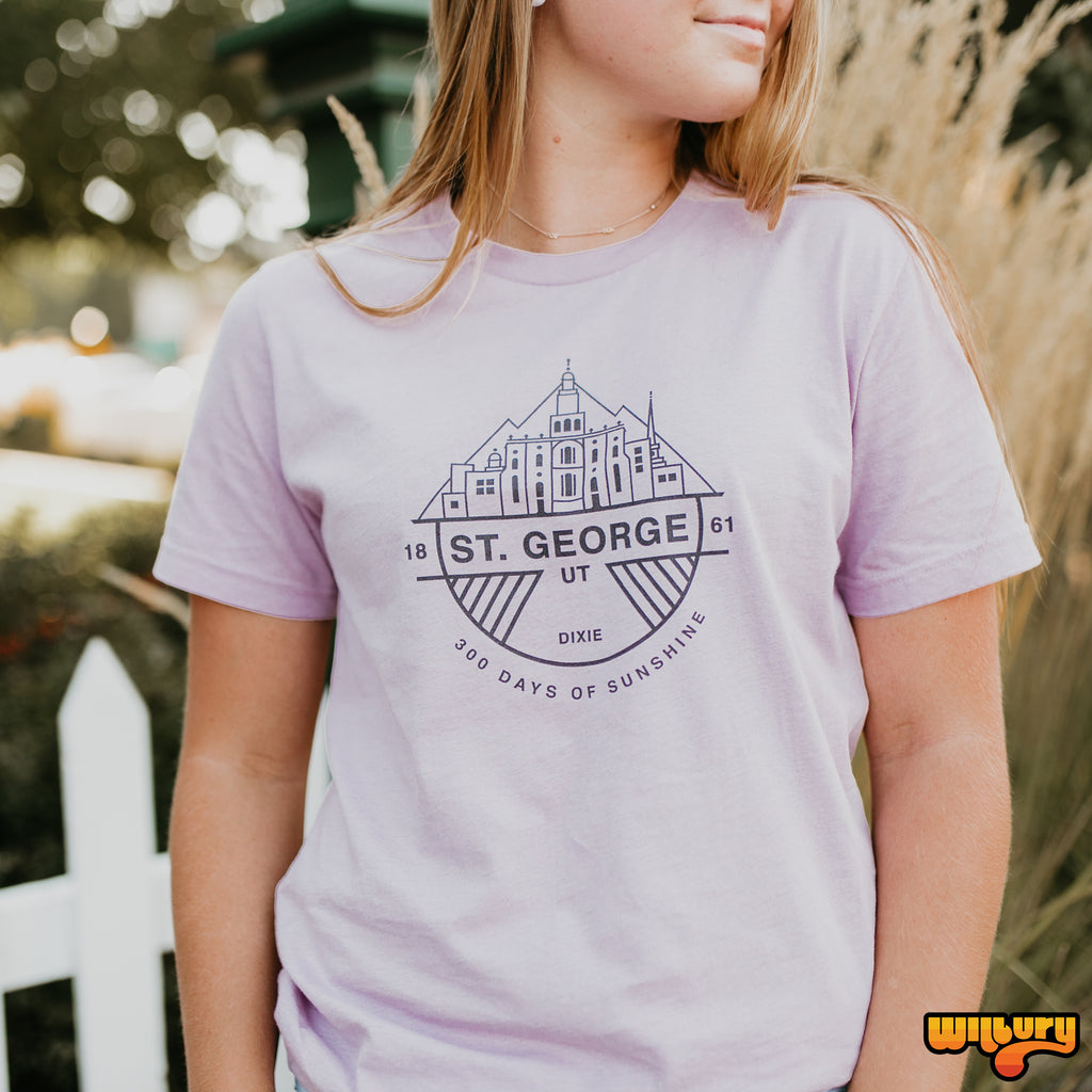 Original Heather Prism Lilac St. George Origins tee shirt design | Wilbury Tees